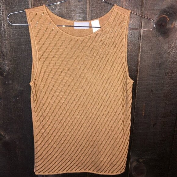 Like NEW Silk Liz Claiborne Gold Beaded Top - Small - Picture 1 of 6